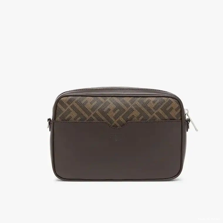 Vintage HOT In FF Motif Case Camera Fabric Fendi Brown Compact ROMA Logo 0326